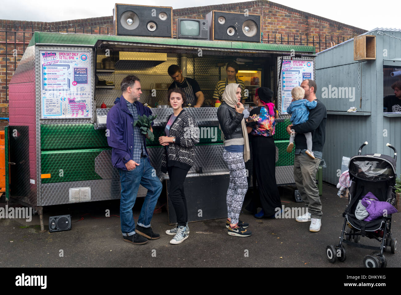 Fast food stand at East London's Netil Market Stock Photo
