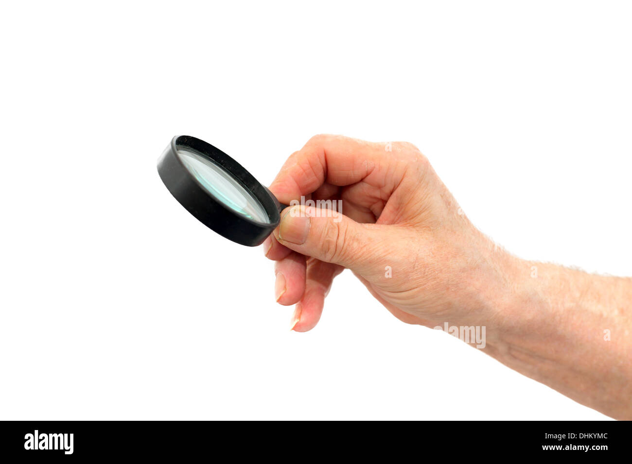 hand with loupe Stock Photo Alamy