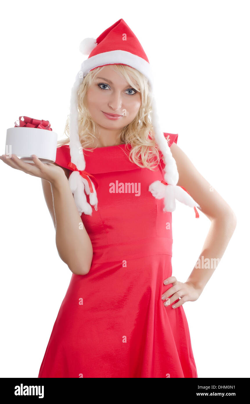 Christmas girl with gifts isolated Stock Photo - Alamy