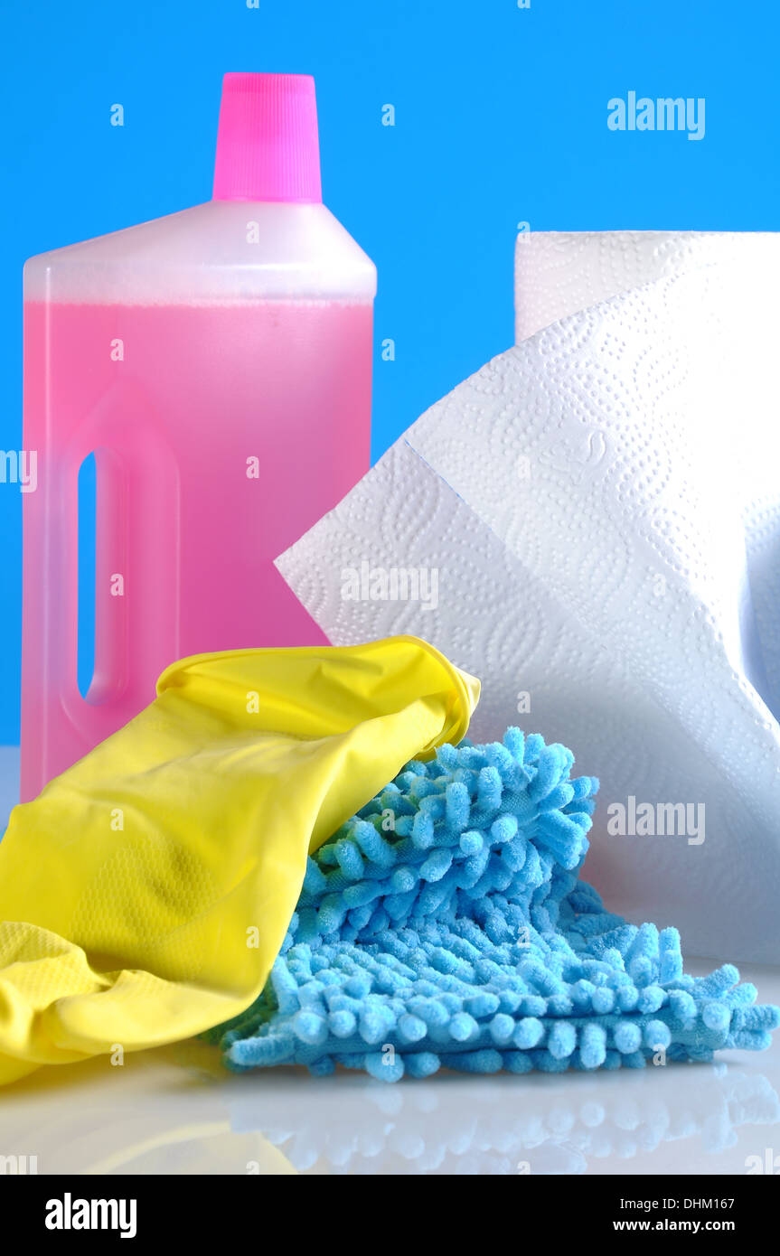 Wash and cleaning on blue background Stock Photo Alamy