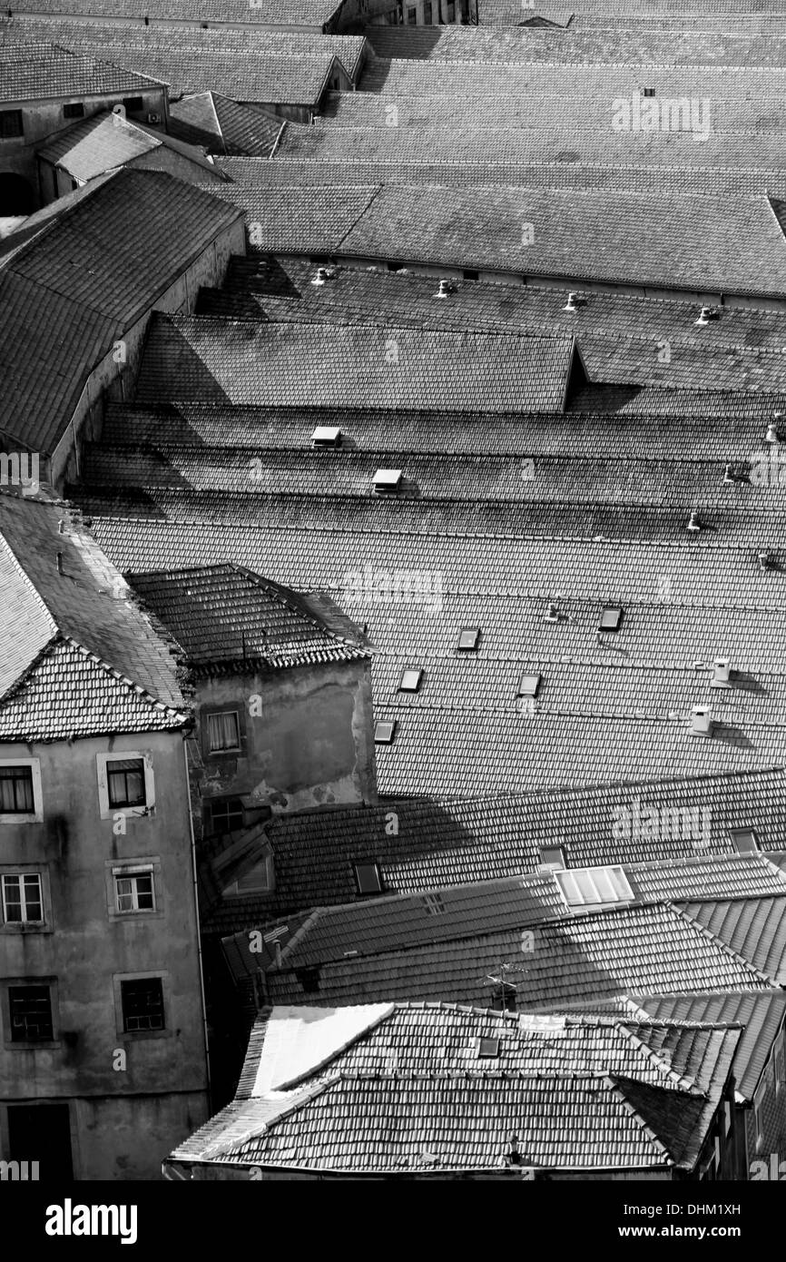 Portugal. Porto city. Old historical part of Porto. Roofs in black and white Stock Photo