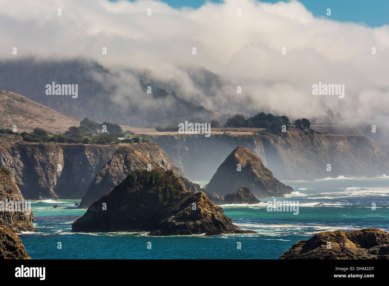 The sea stacks of Cuffey's Cove, a classic view in Mendocino County of the Pacific Coast, viewed from SR 1, California, USA Stock Photo