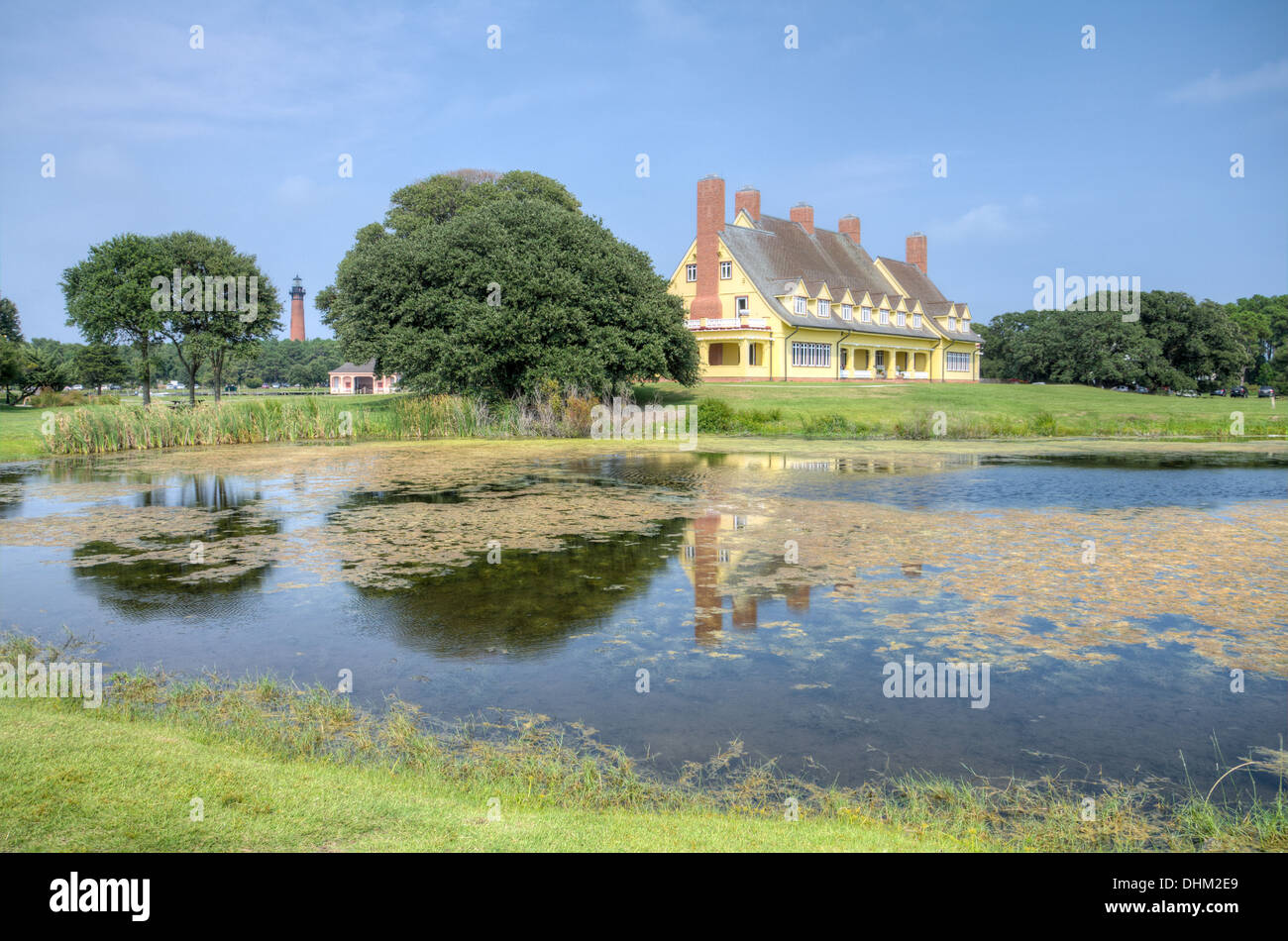 Whalehead Club and Currituck Lighthouse in Corolla in North Carolina's Outer Banks Stock Photo