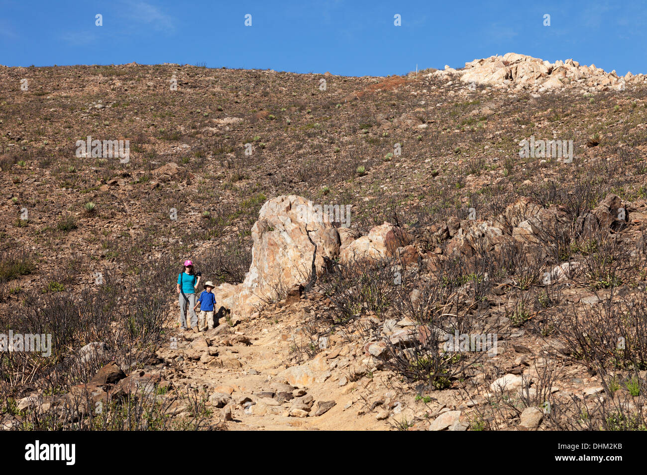 Mother and Son hiking on the Garnet Peak Trail, Laguna Mountains, Cleveland National Forest Stock Photo