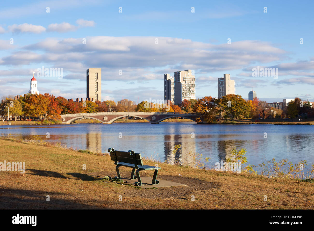 View across the Charles river on a beautiful fall day near Harvard University campus in Cambridge, MA, USA in November 2013. Stock Photo