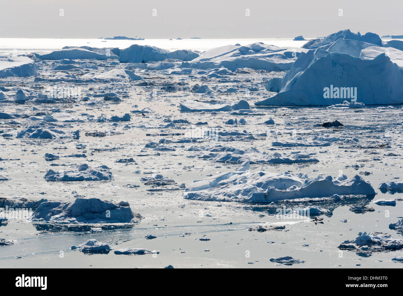 Greenland. The biggest glacier on a Jakobshavn. Huge icebergs of