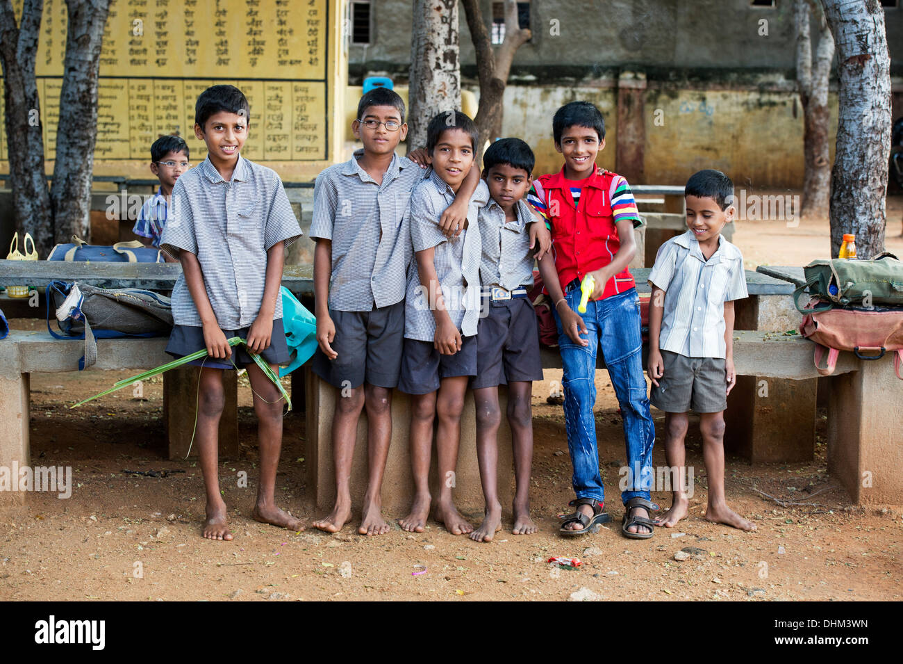 Rural Indian village school boys in an outside class. Andhra Pradesh, India Stock Photo