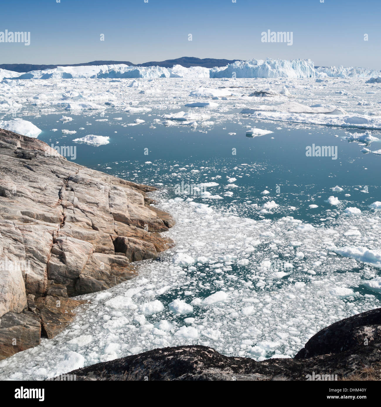 Greenland. The biggest glacier on a Jakobshavn. Huge icebergs of