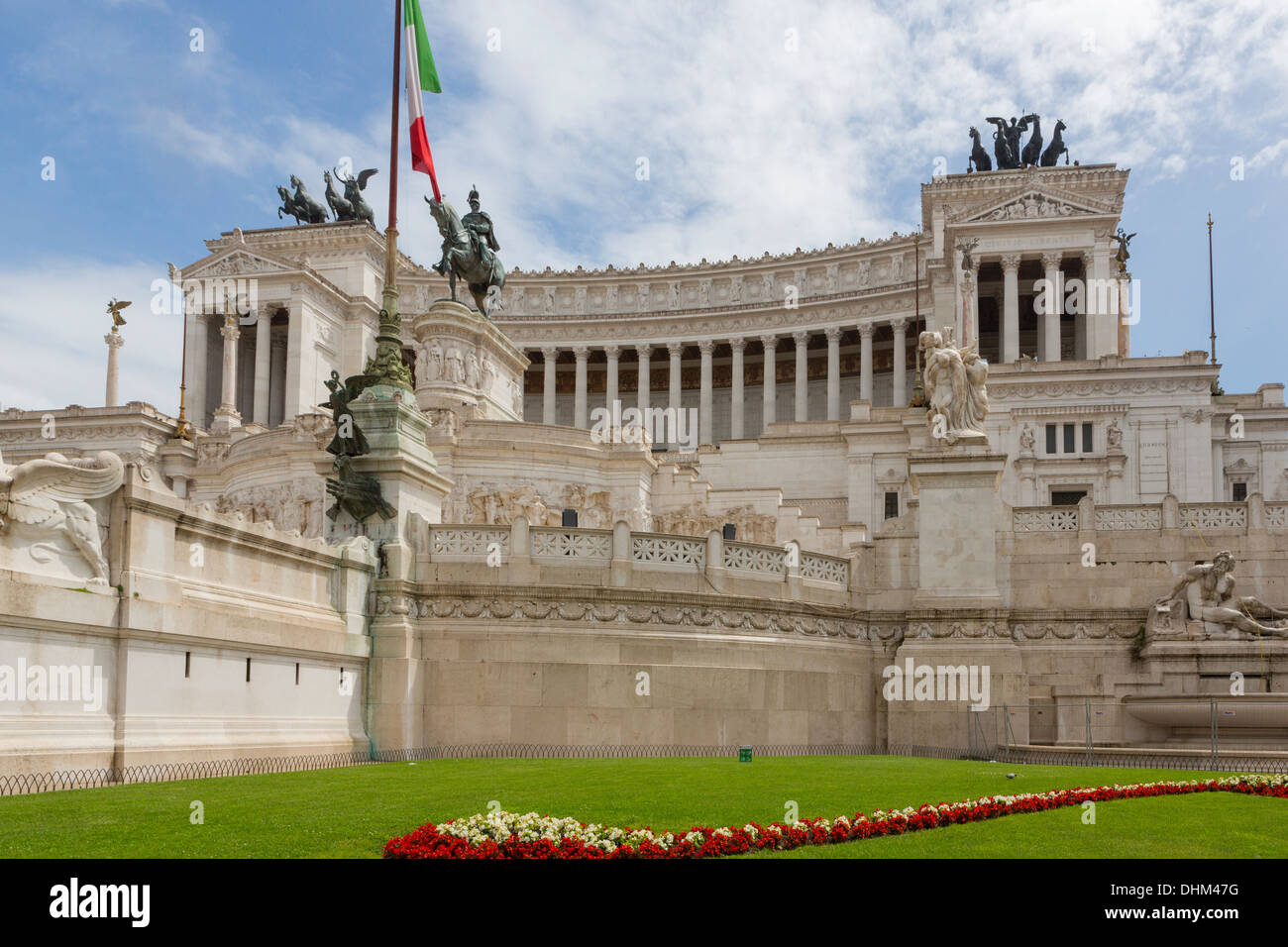 National Monument to Victor Emmanuel II  in Rome, Italy, shot from an angle on a sunny day. Stock Photo
