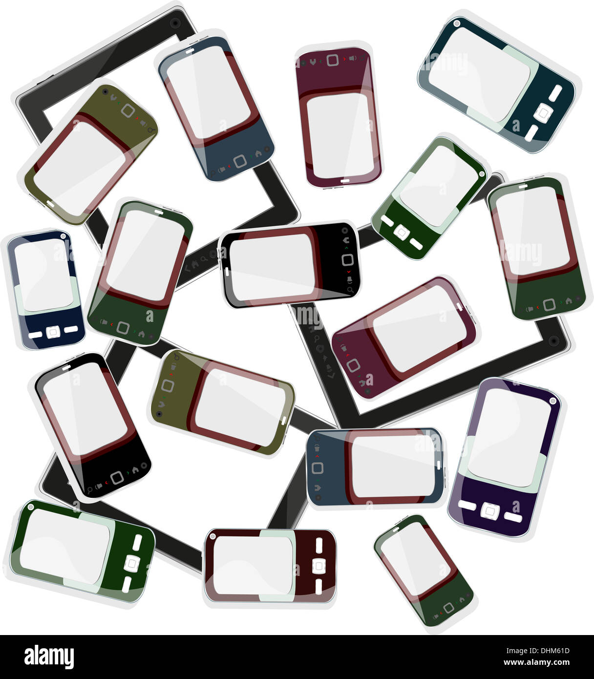 smart phones set on white background Stock Photo