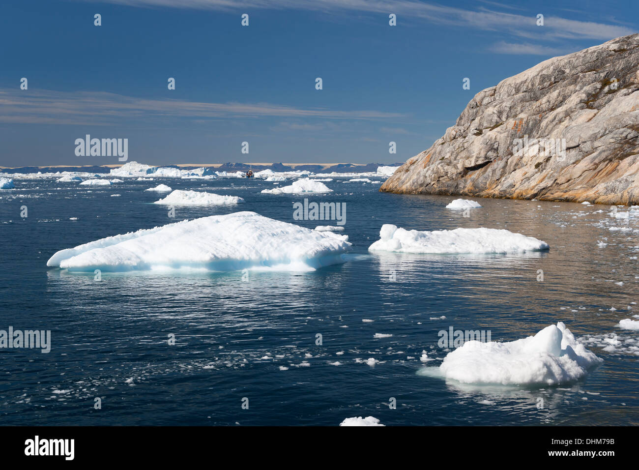 Greenland. The biggest glacier on a Jakobshavn. Huge icebergs of