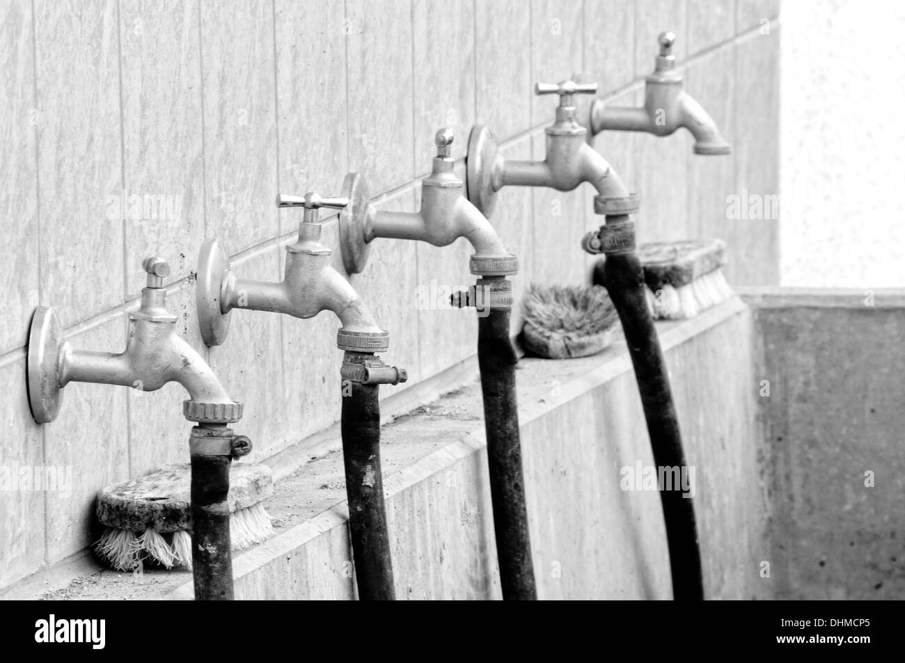 Taps on the sink black and white Stock Photo