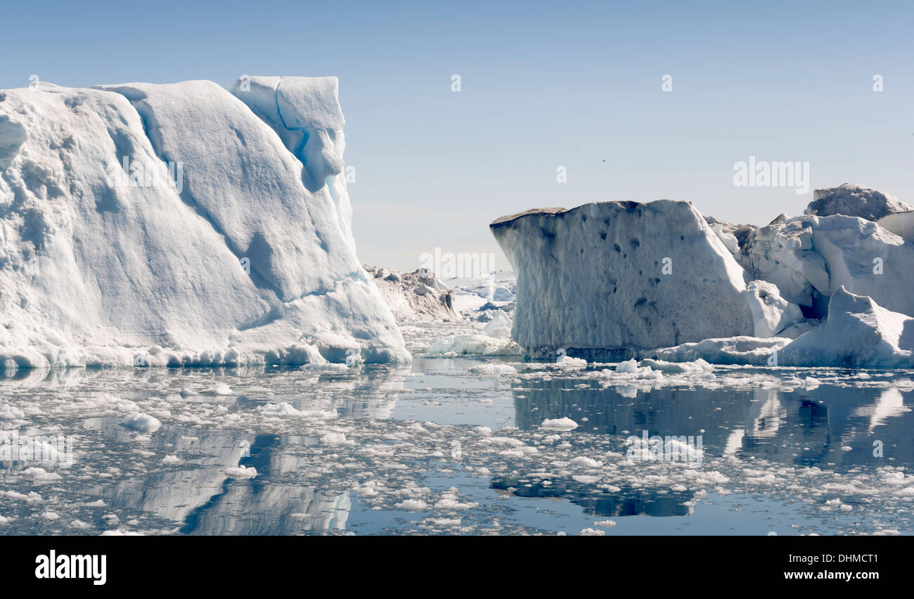 Greenland. The biggest glacier on a Jakobshavn. Huge icebergs of