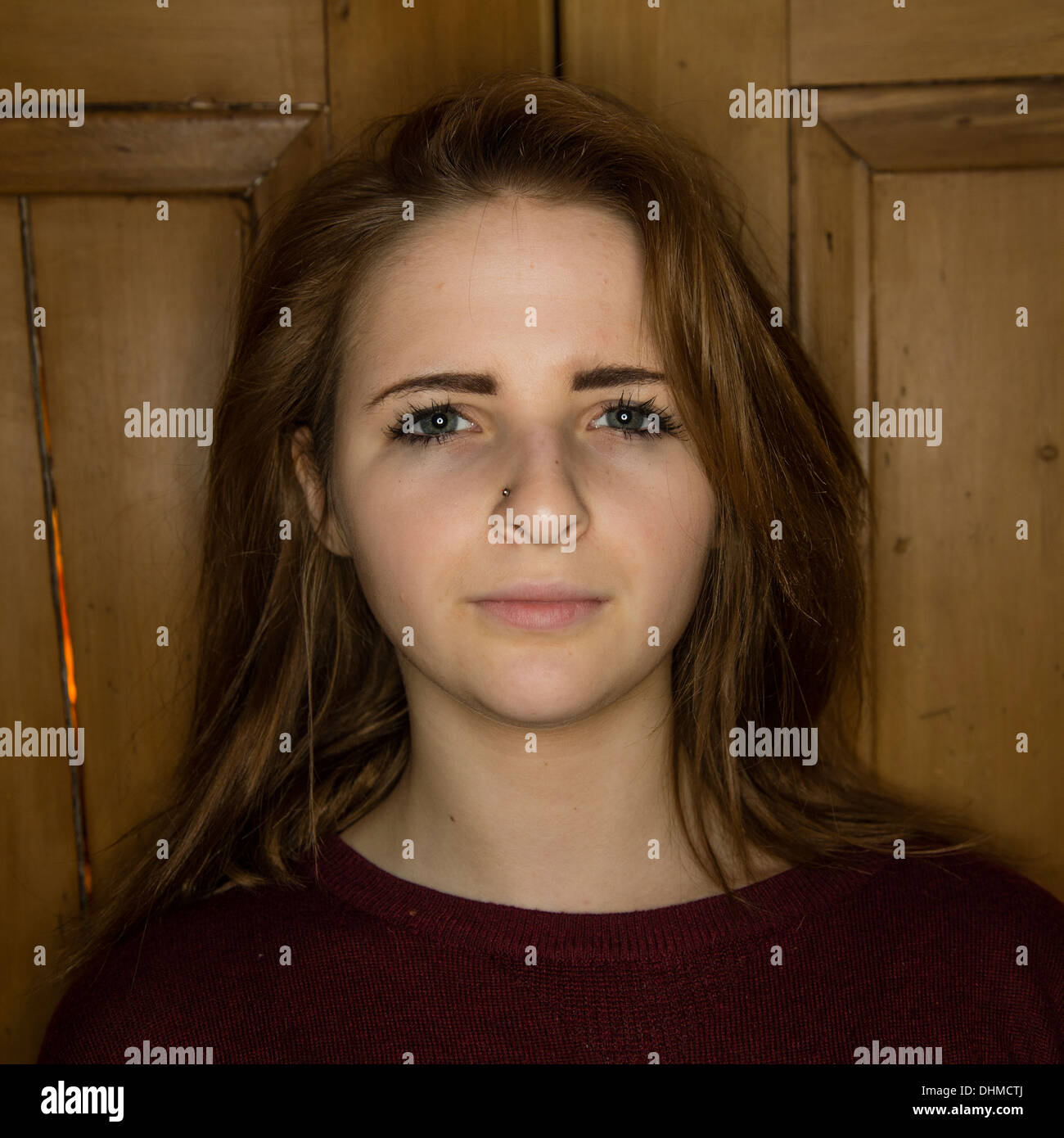 A ring-flash lit portrait of a fifteen year old teenage girl, UK Stock Photo