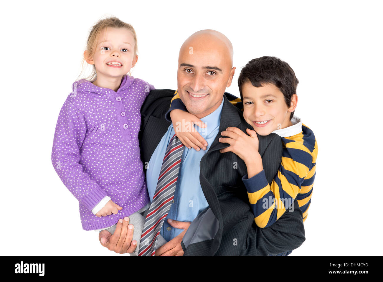 Father with son and daughter isolated in white Stock Photo