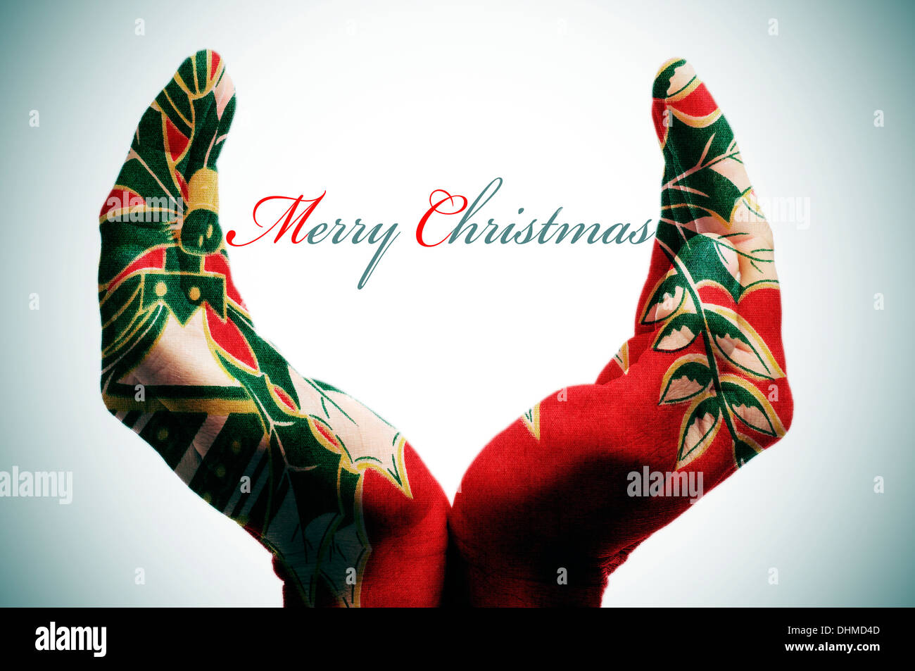 christmas ornaments patterned hands forming a cup and the sentence