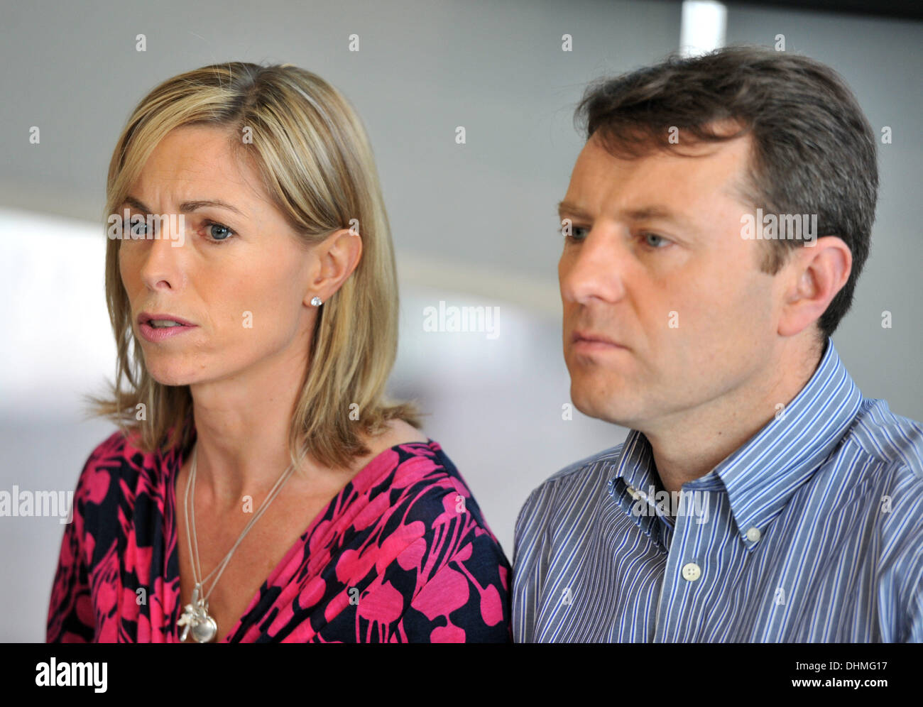 Kate McCann and Gerry McCann attend a press conference to mark the 5th