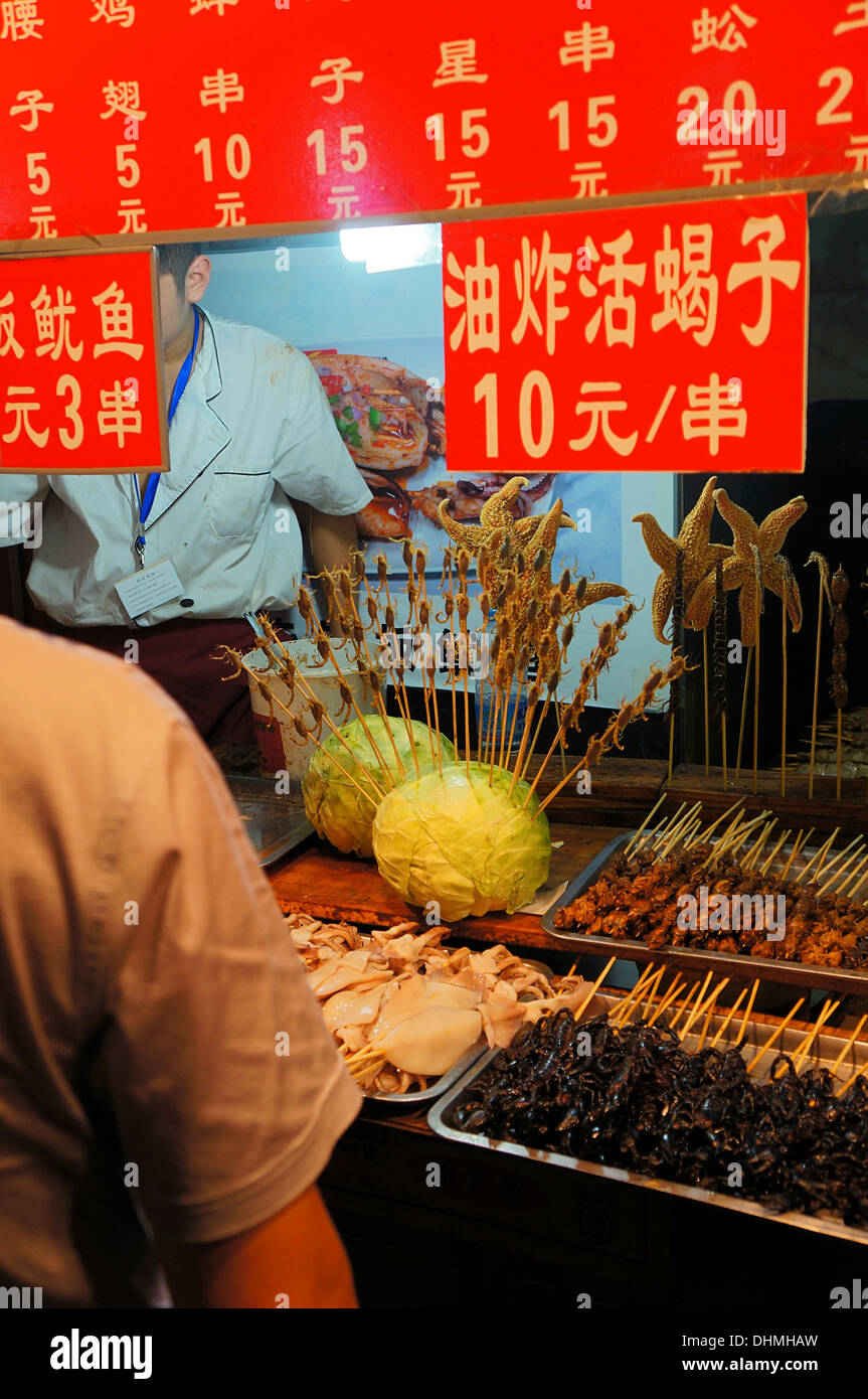 Scene at Wangfujing Food Street, Beijing, China Stock Photo