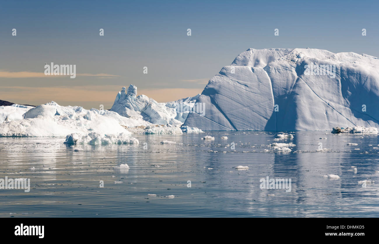Greenland. The biggest glacier on a Jakobshavn. Huge icebergs of