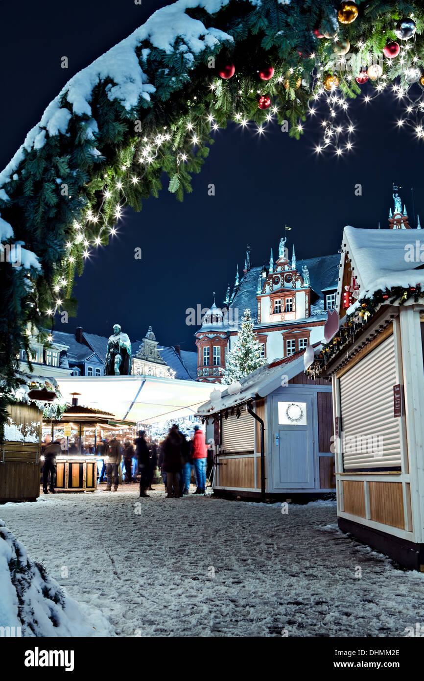 Christmas market by night in Coburg, Germany Stock Photo