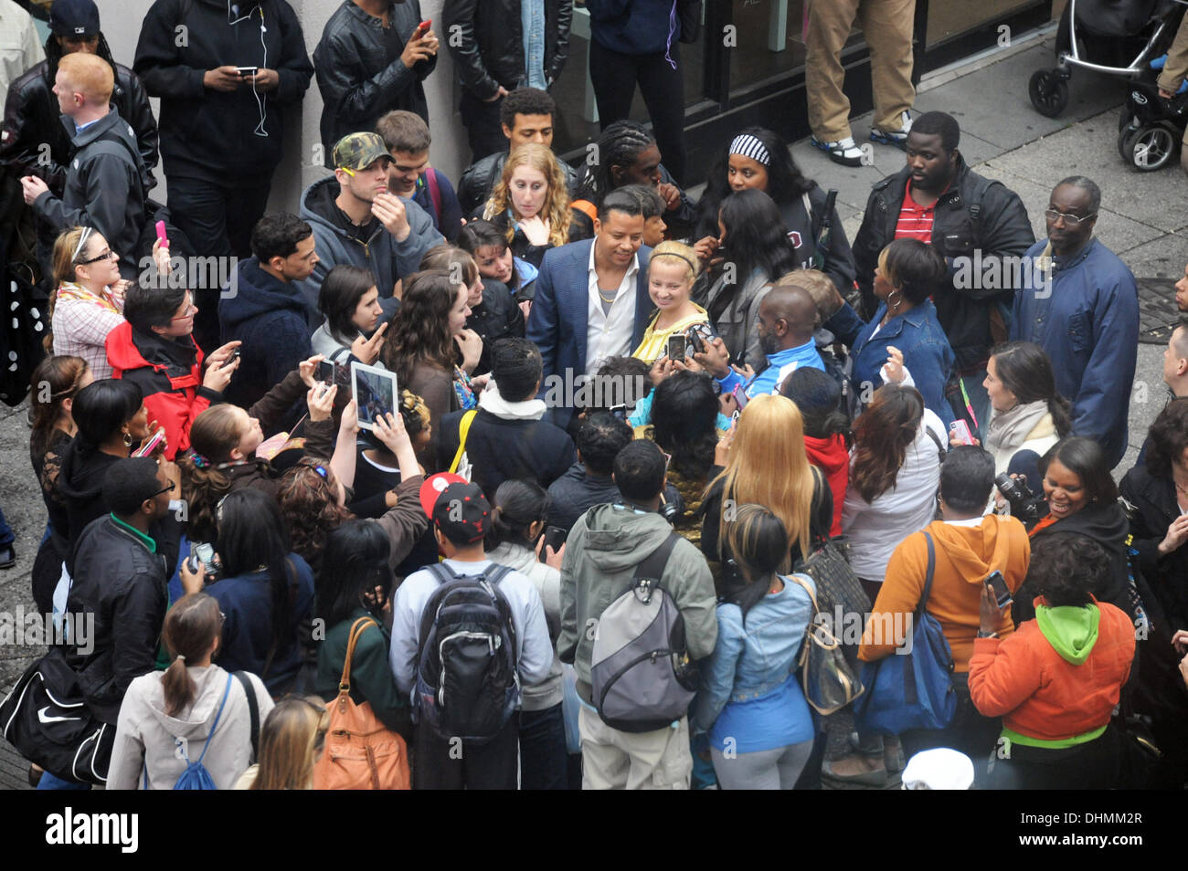 Terrence Howard is mobbed by fans   on the set of 'Dead Man Down' on Walnut Street. The film tells the story of a crime lord's right-hand man who is seduced by one of his boss's victims, a woman seeking retribution.  Philadelphia, Pennsylvania - 02.05.12 Stock Photo