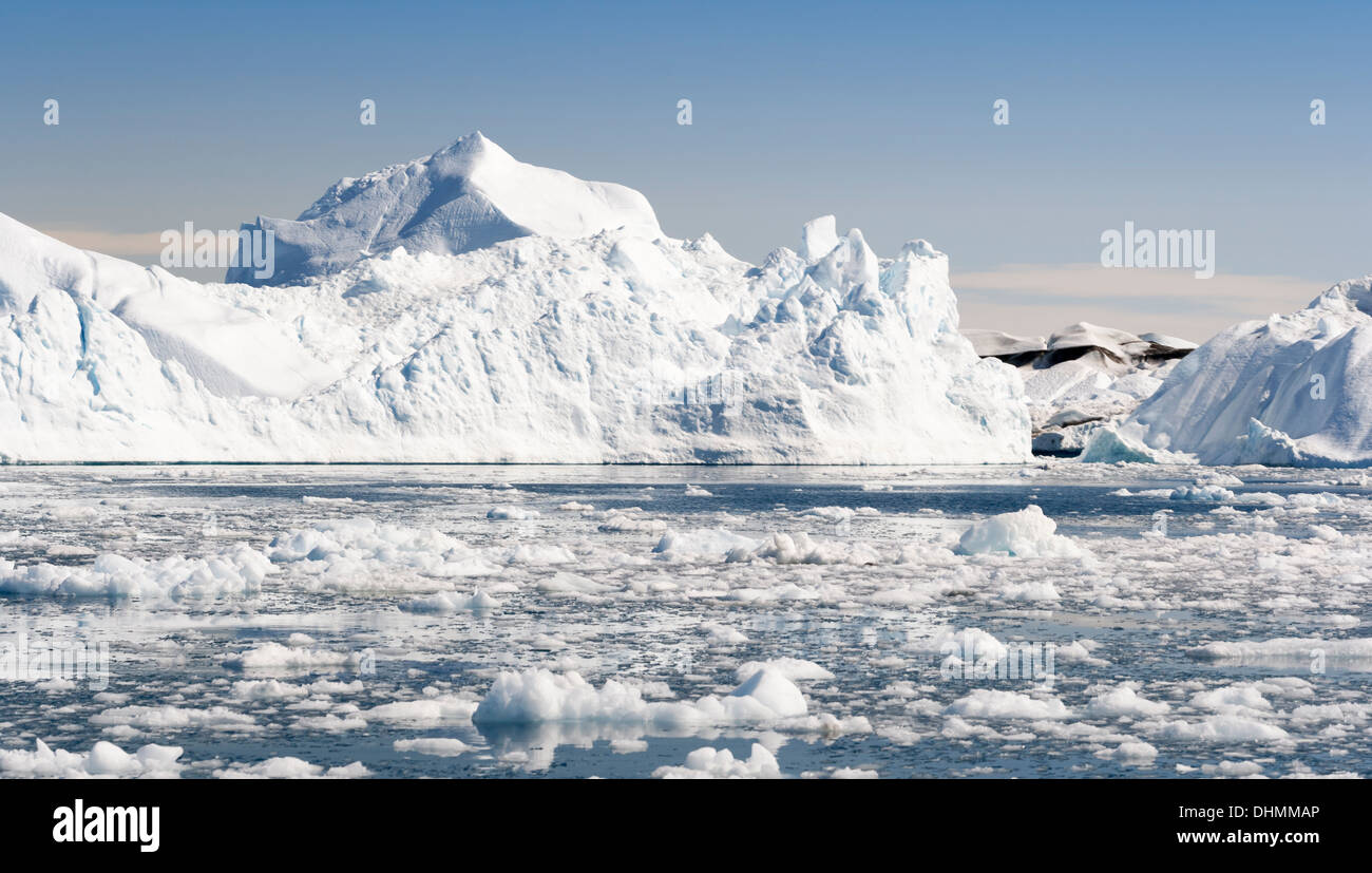 Greenland. The biggest glacier on a Jakobshavn. Huge icebergs of
