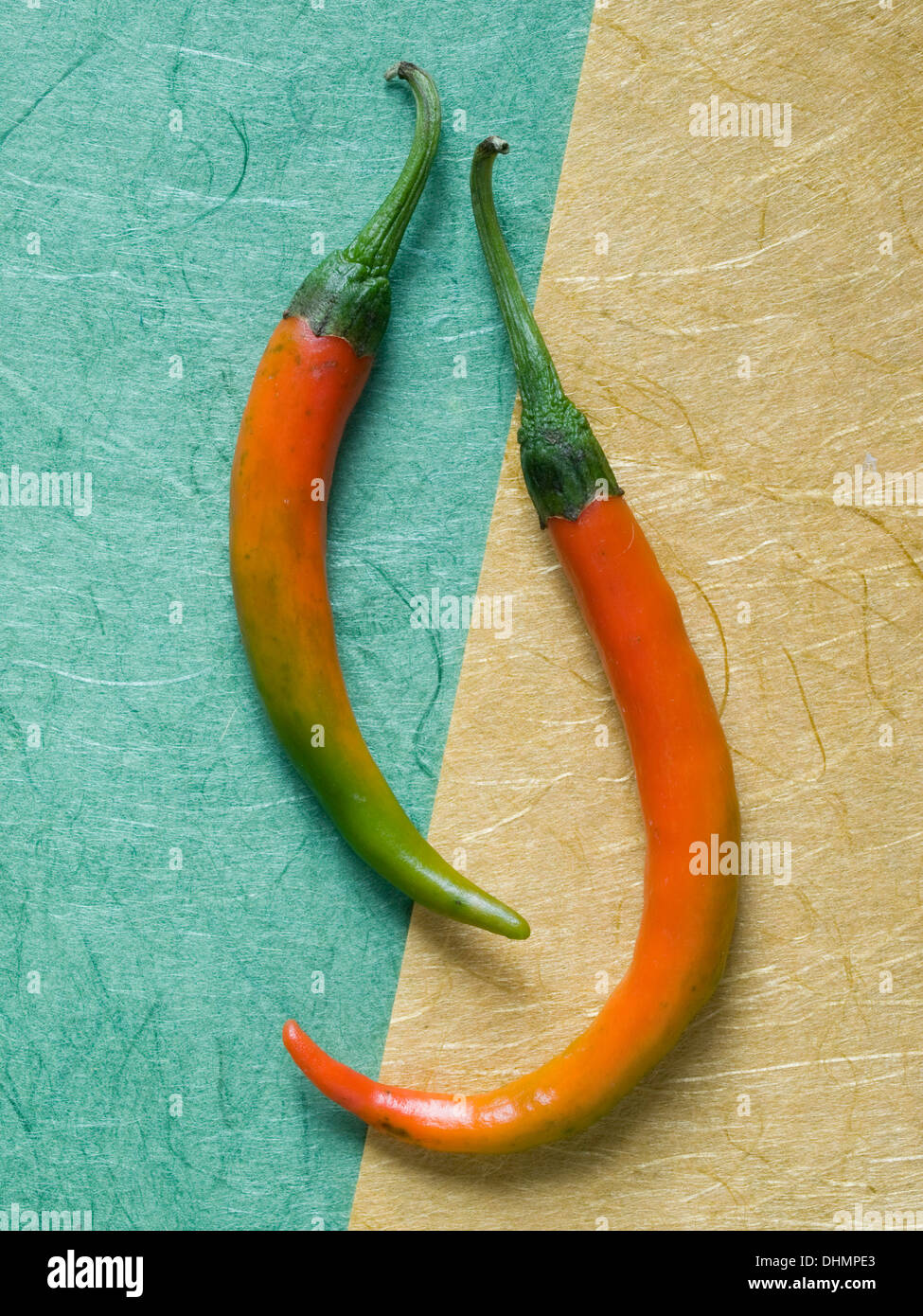 Chilli Peppers on coloured paper backgrounds Stock Photo - Alamy