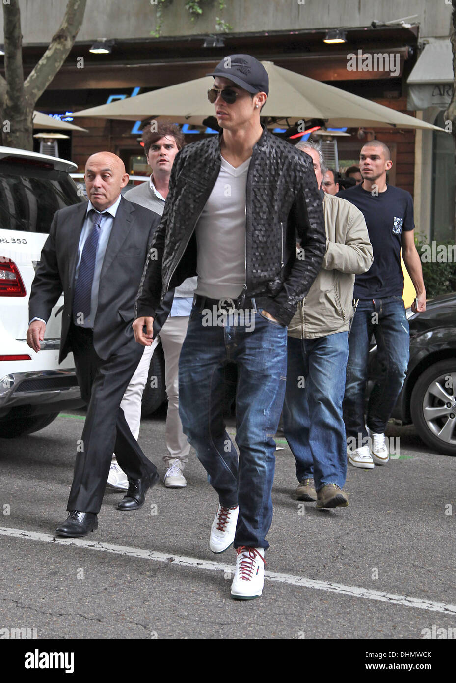 Cristiano Ronaldo Real Madrid players are surrounded by fans leaving a  restaurant after having lunch to celebrate winning their 32nd Spanish  league title Madrid, Spain - 03.05.12 Stock Photo - Alamy