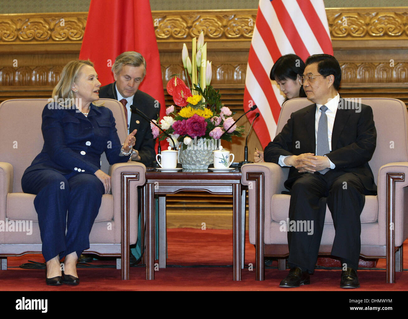 U.S. Secretary of State Hillary Clinton and Chinese President Hu Jintao ...