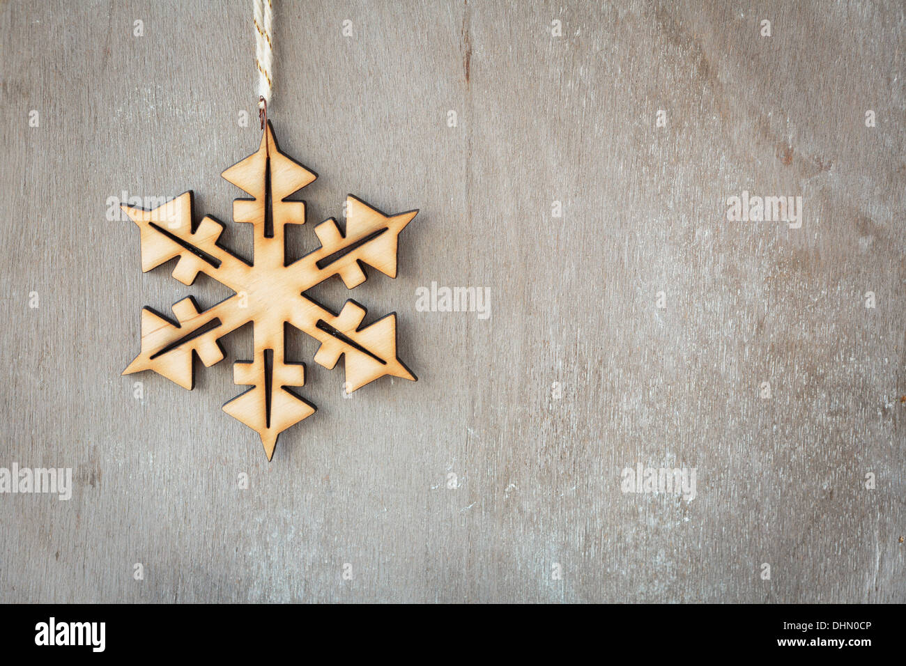 old wooden background with snowflake, decorations Stock Photo