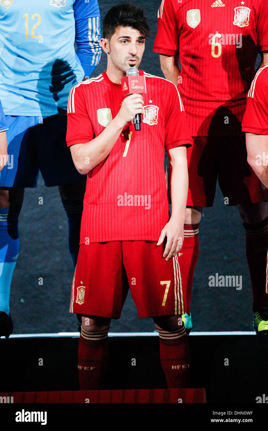 Madrid, Madrid, Spain. 13th Nov, 2013. David Villa answering questions at  the Adidas presentation of The Spanish National Football Team kit for the  2014 World Cup at the Teatro Compac on Nov