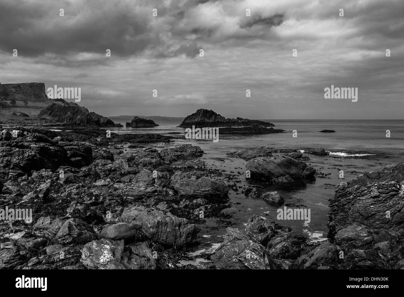 Murlough Bay and Fair Head North Antrim Northern Ireland in Monochrome Stock Photo