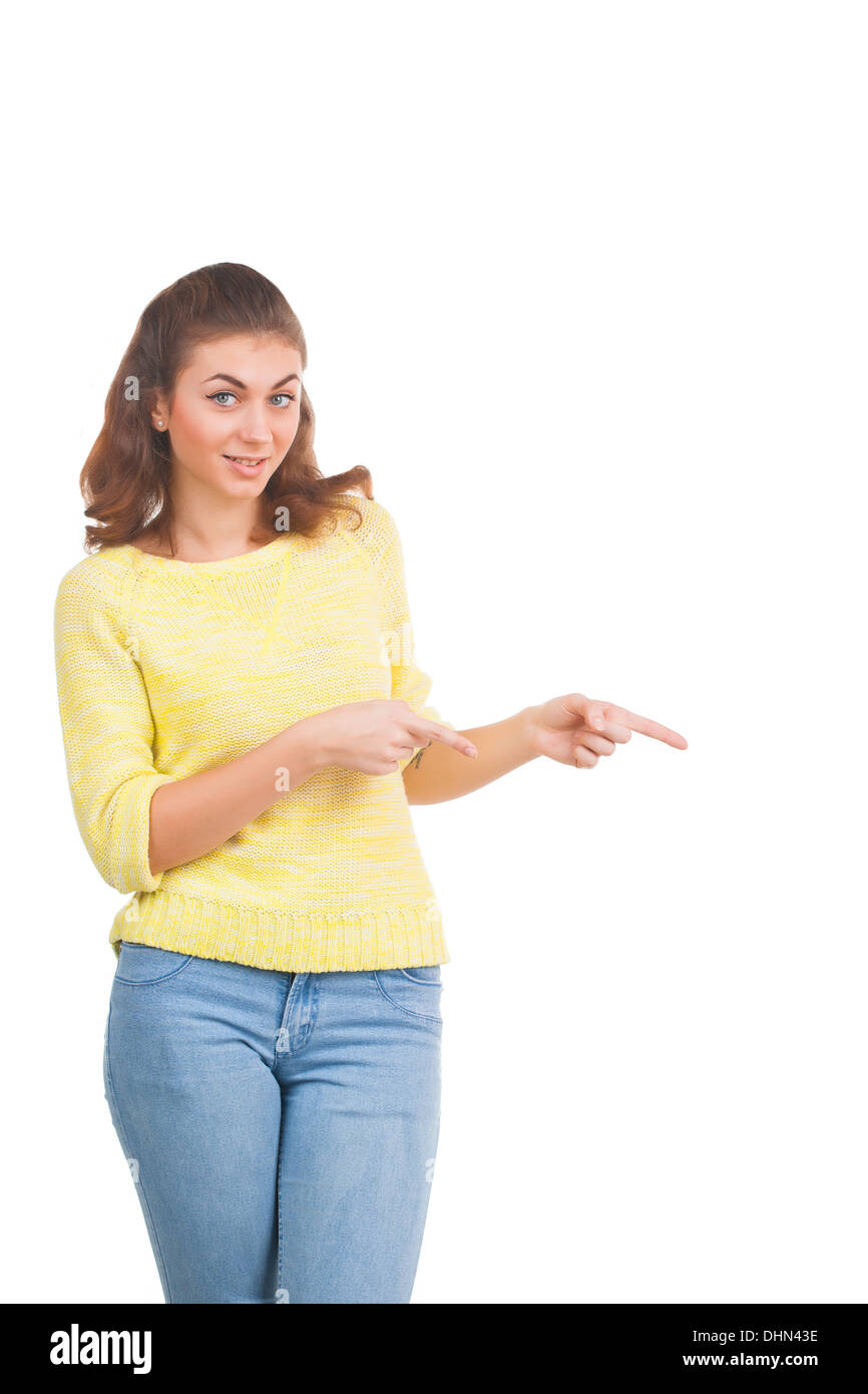 Young woman pointing at something Stock Photo