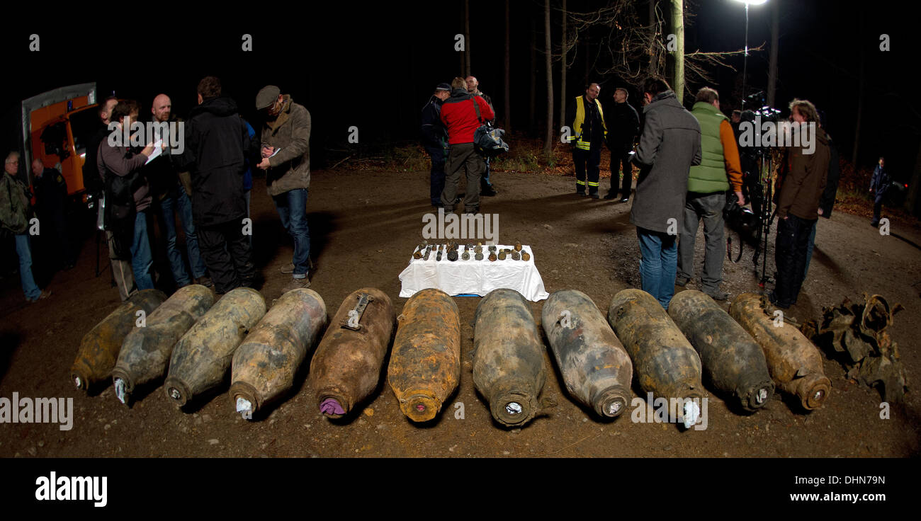 Eleven disarmed WWII aircfraft bombs are on display in the rural ...