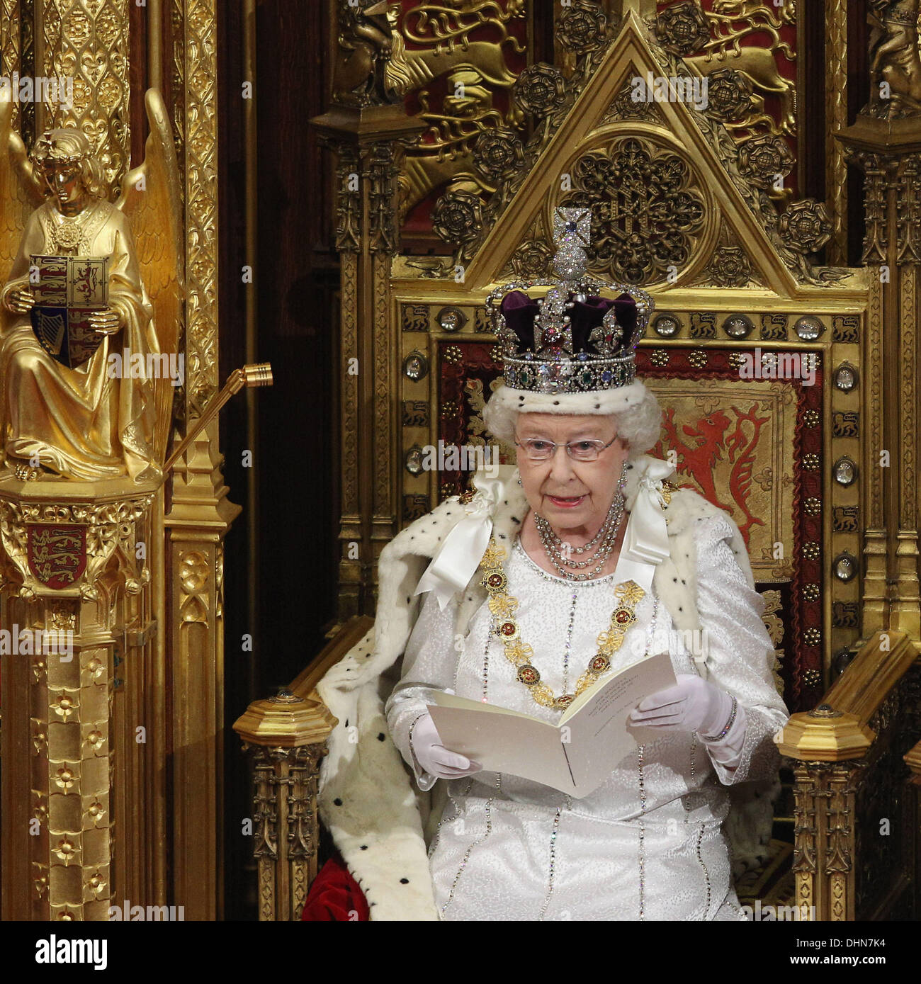 Queen Elizabeth Ii Delivers Her Speech In The House Of Lords During The