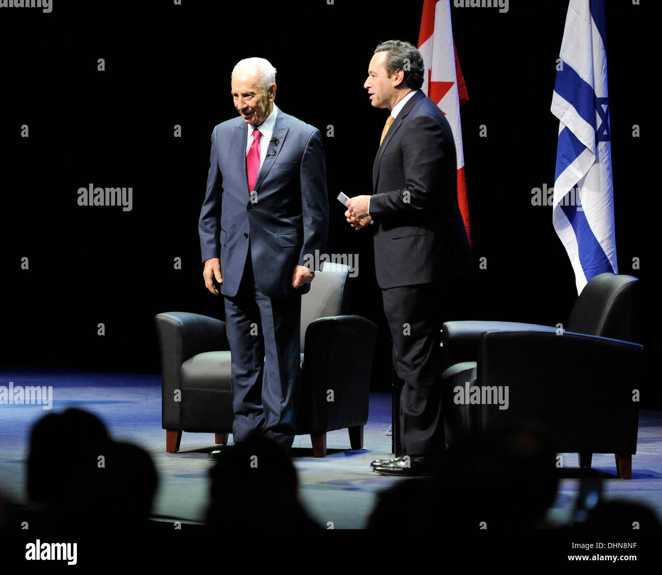 Shimon Peres, President of Israel, and David Frum  An evening with Israeli President Shimon Peres hosted by the UJA Federation of Greater Toronto at The Sony Centre For The Performing Arts.  Toronto, Canada - 09.05.12 Stock Photo