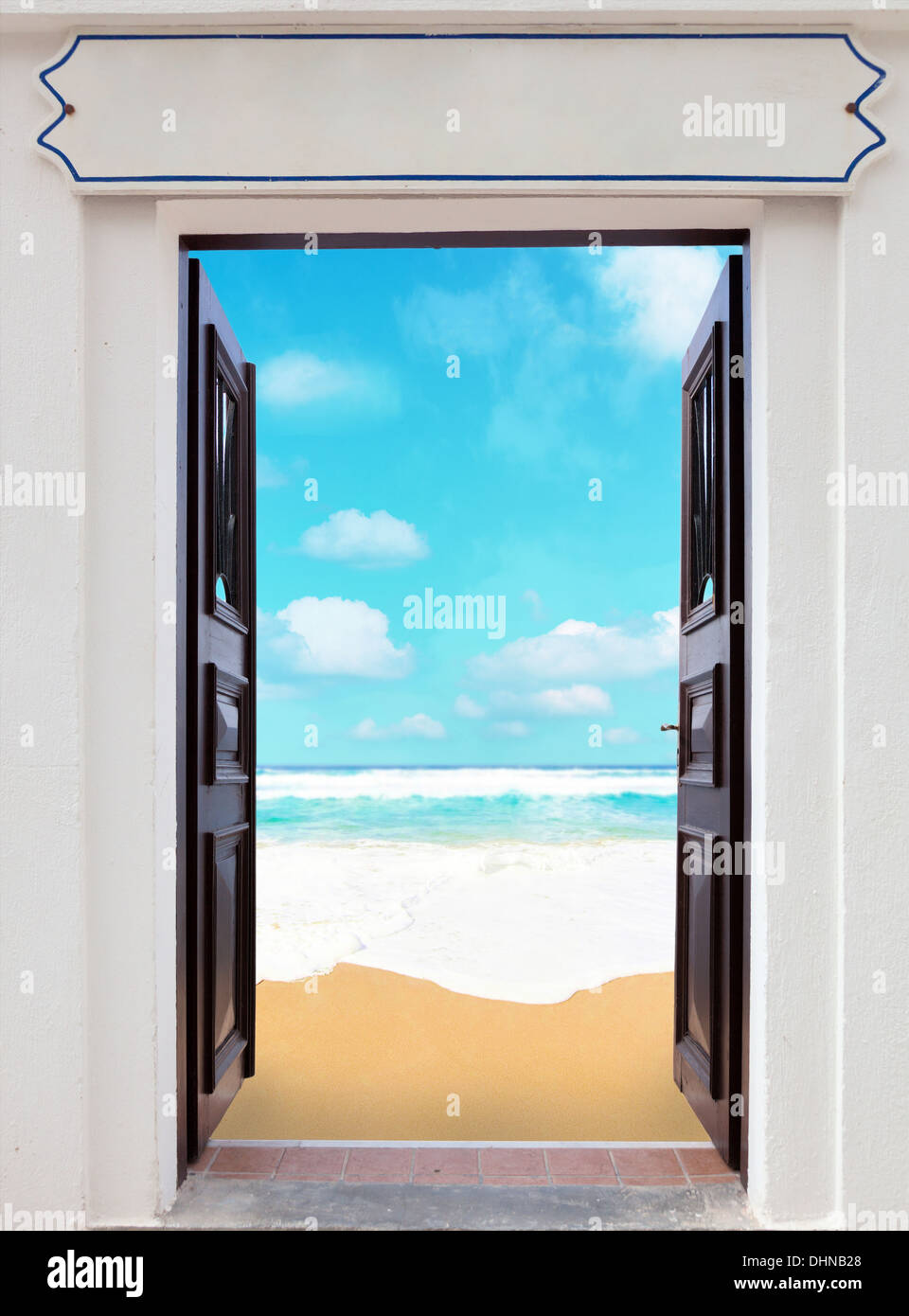 open doors and sea beach Stock Photo