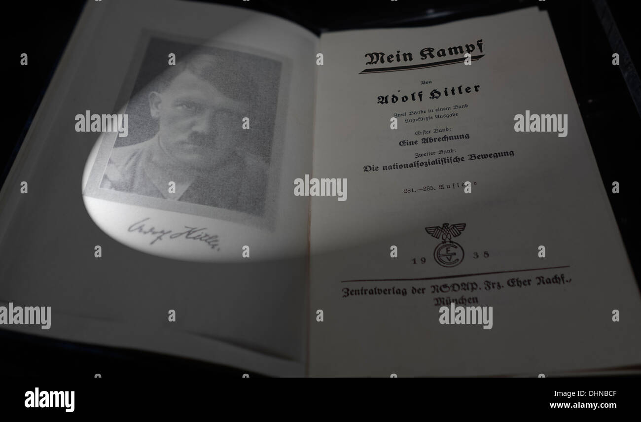 The German book Mein Kampf / My Struggle, autobiographical manifesto by Nazi leader Adolf Hitler Stock Photo
