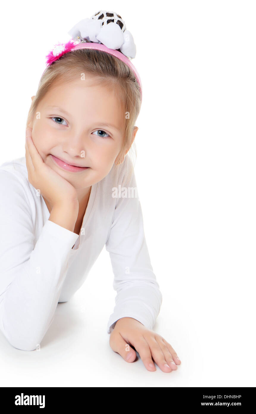 The beautiful little girl isolated on white Stock Photo