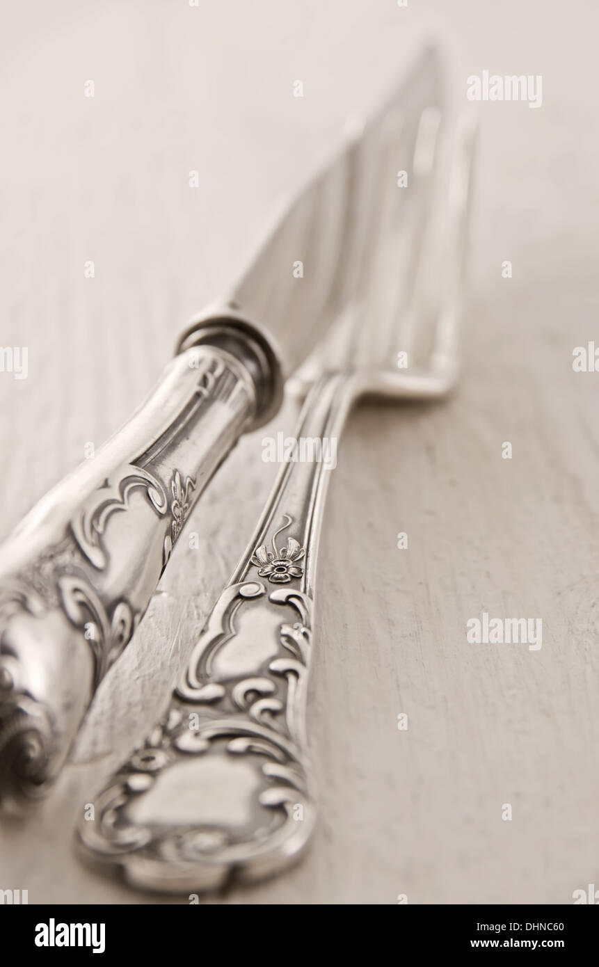 silver flatware as closeup Stock Photo