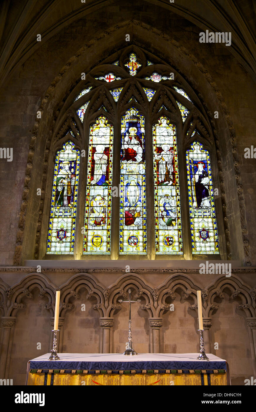 Stained Glass window in St Albans Abbey, England Stock Photo Alamy