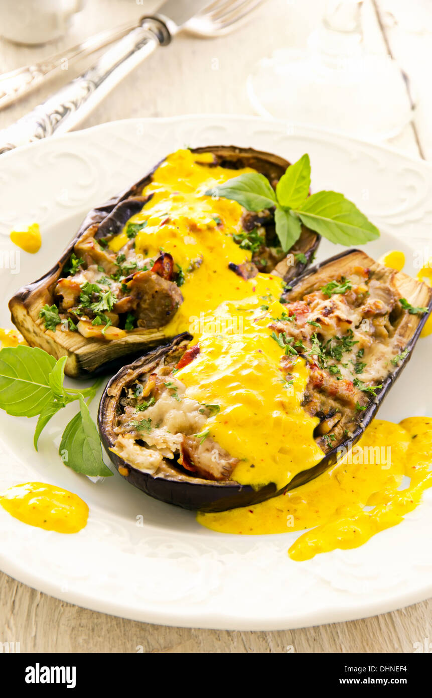 eggplant baked with cheese and saffron sauce Stock Photo Alamy