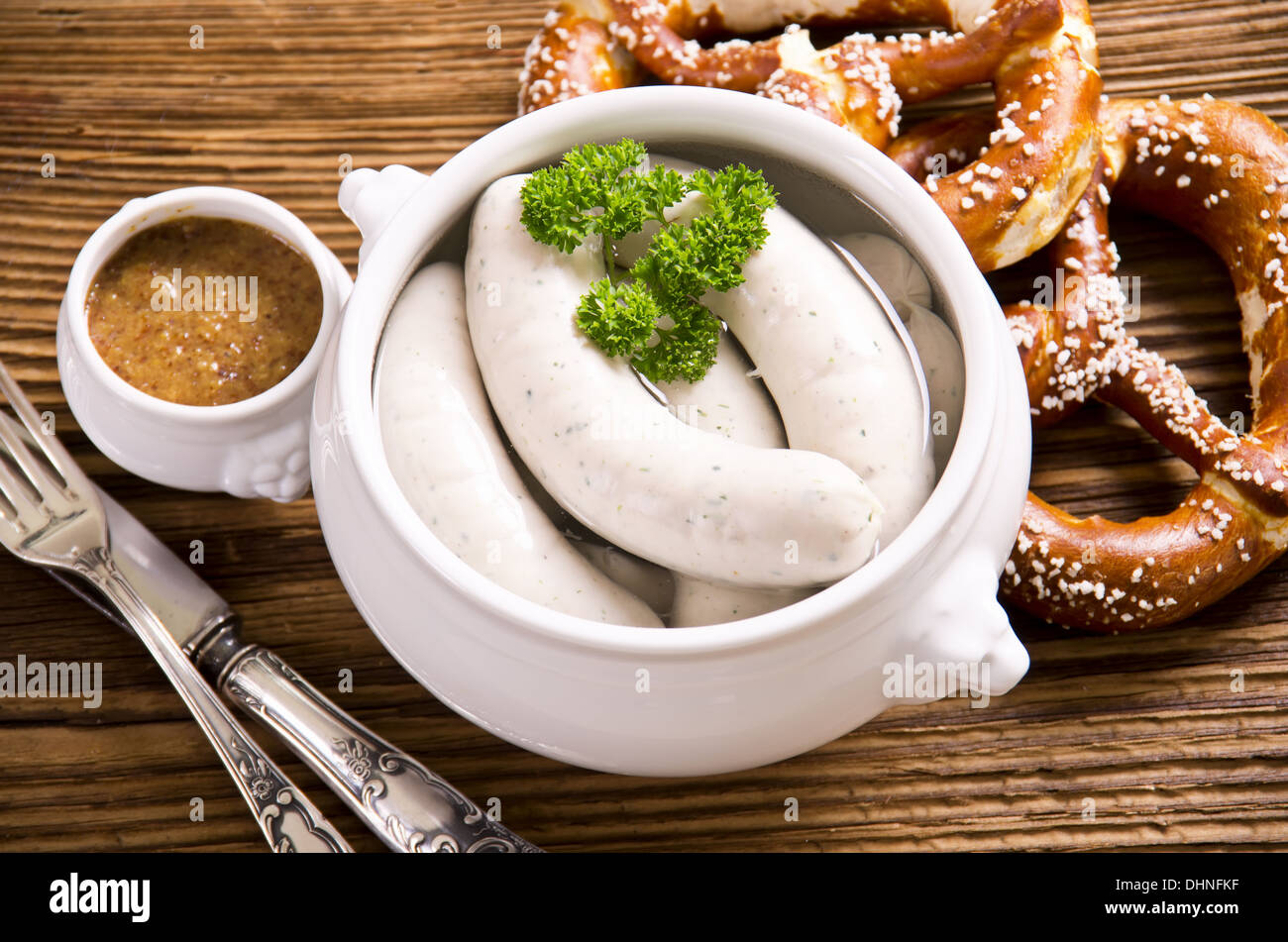 bavarian breakfast with weisswurst Stock Photo