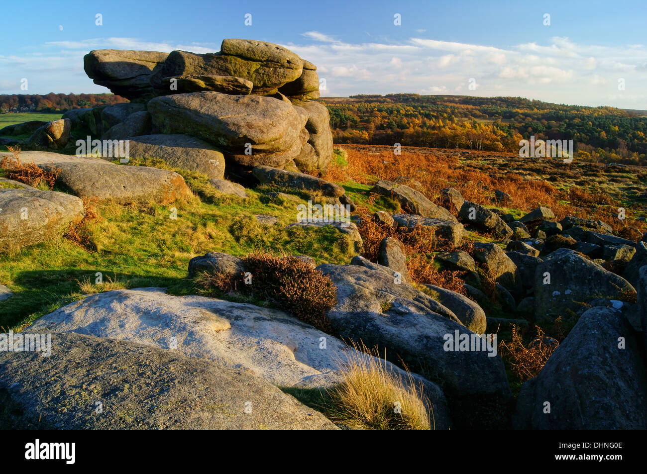 UK,Derbyshire,Peak District,Owler Tor during Autumn Stock Photo