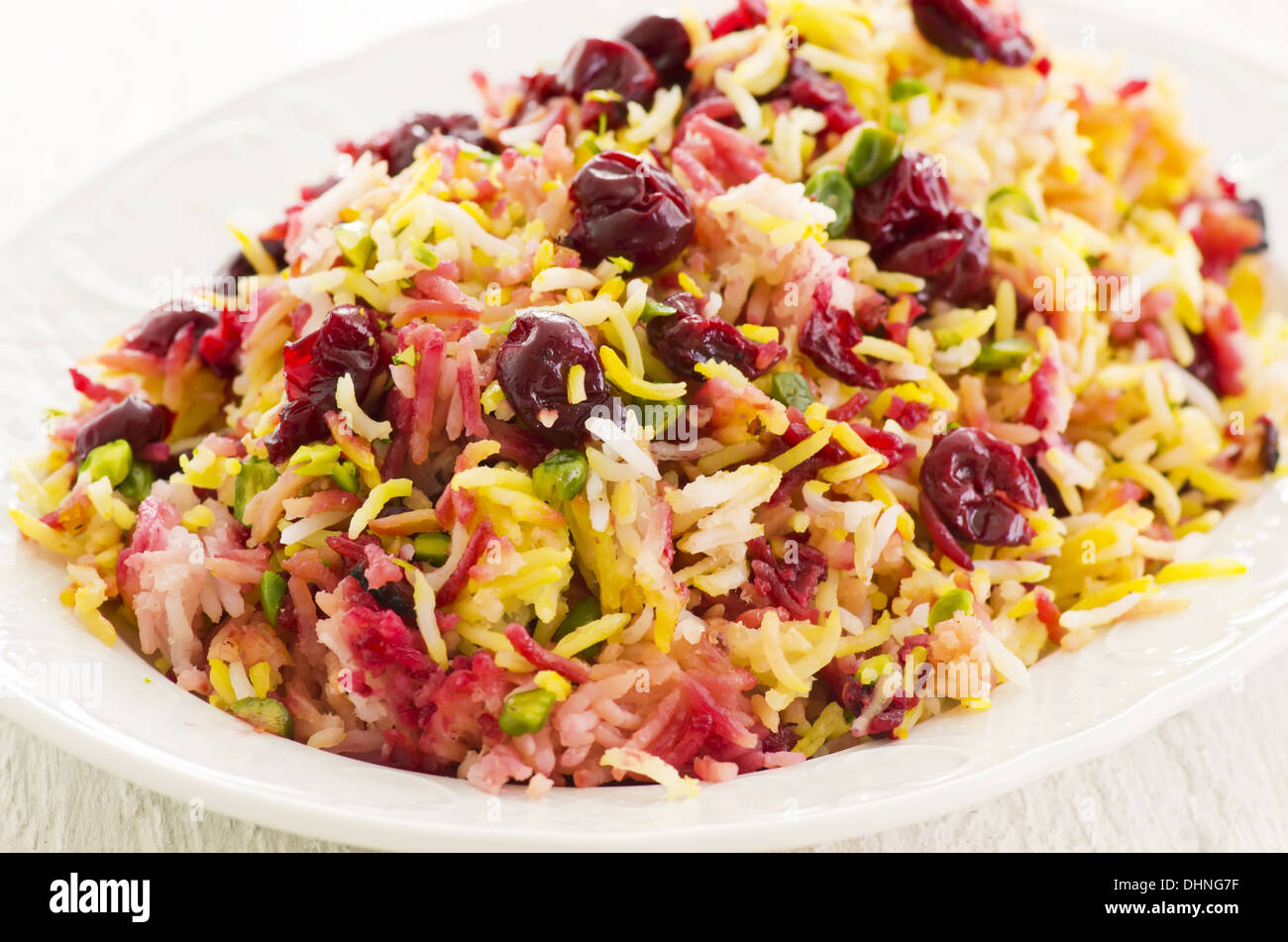 Persian saffron rice with cherries Stock Photo Alamy