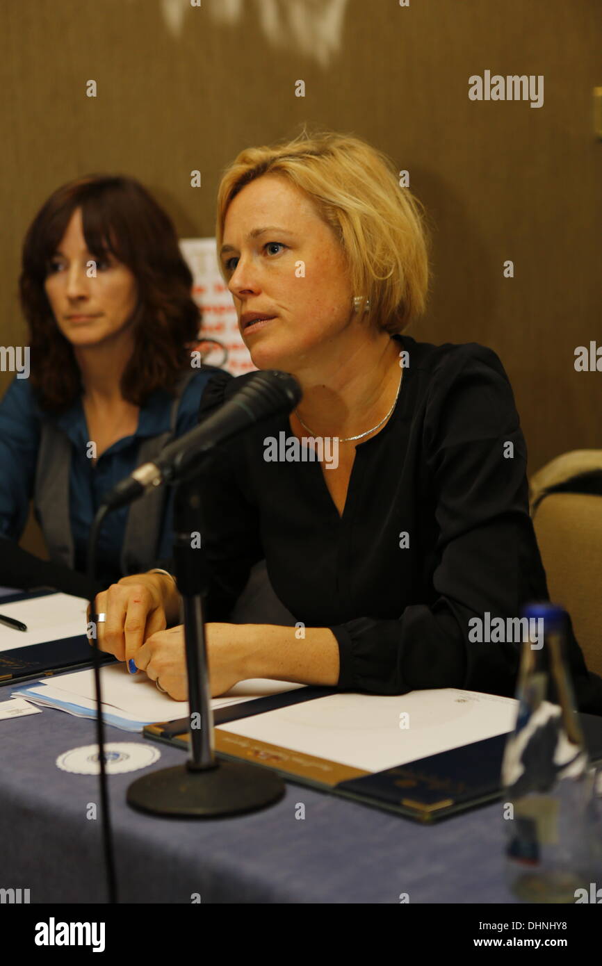 Dublin, Ireland. 13th November 2013. Johanna Westeson, the regional director for Europe at the Centre for Reproductive Rights, is pictured at the press conference. The Center of Reproductive Rights brought a case against Ireland to the UN Human Rights Committee on behalf of Amanda Mellet. She had to travel to the UK for an abortion after she had been diagnosed with fatal fetal abnormality during her pregnancy. Abortions for fatal fetal abnormalities are illegal in Ireland. Credit:  Michael Debets/Alamy Live News Stock Photo