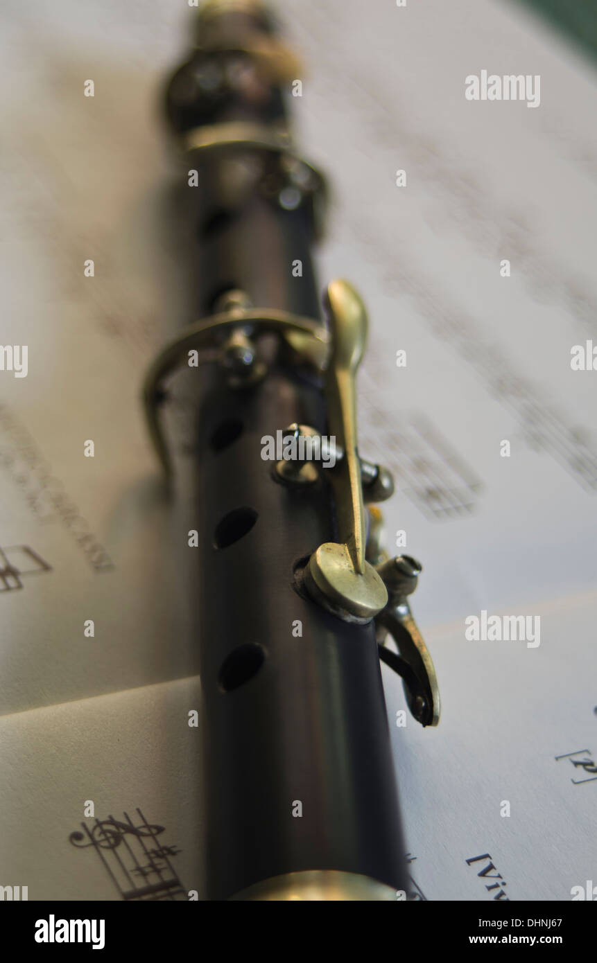 Band Flute with Sheet Music Stock Photo