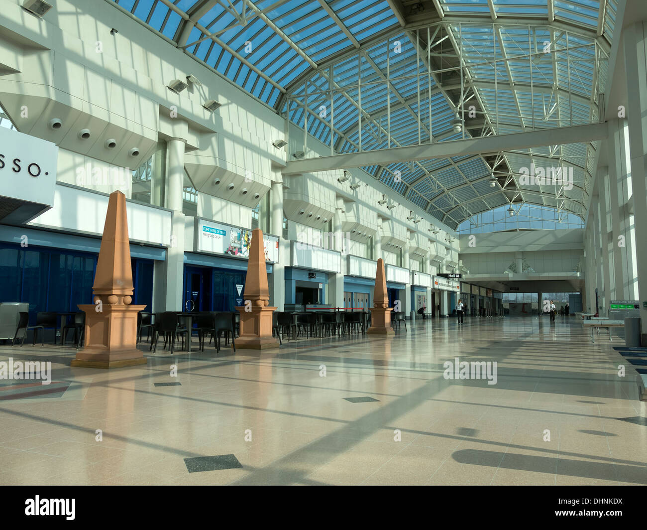 Sunlit Atrium plaza at the NEC National Exhibition Centre, Birmingham, England, UK. Stock Photo