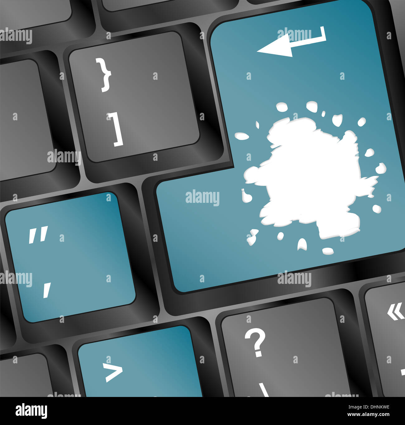 Computer keyboard with blots on enter key Stock Photo