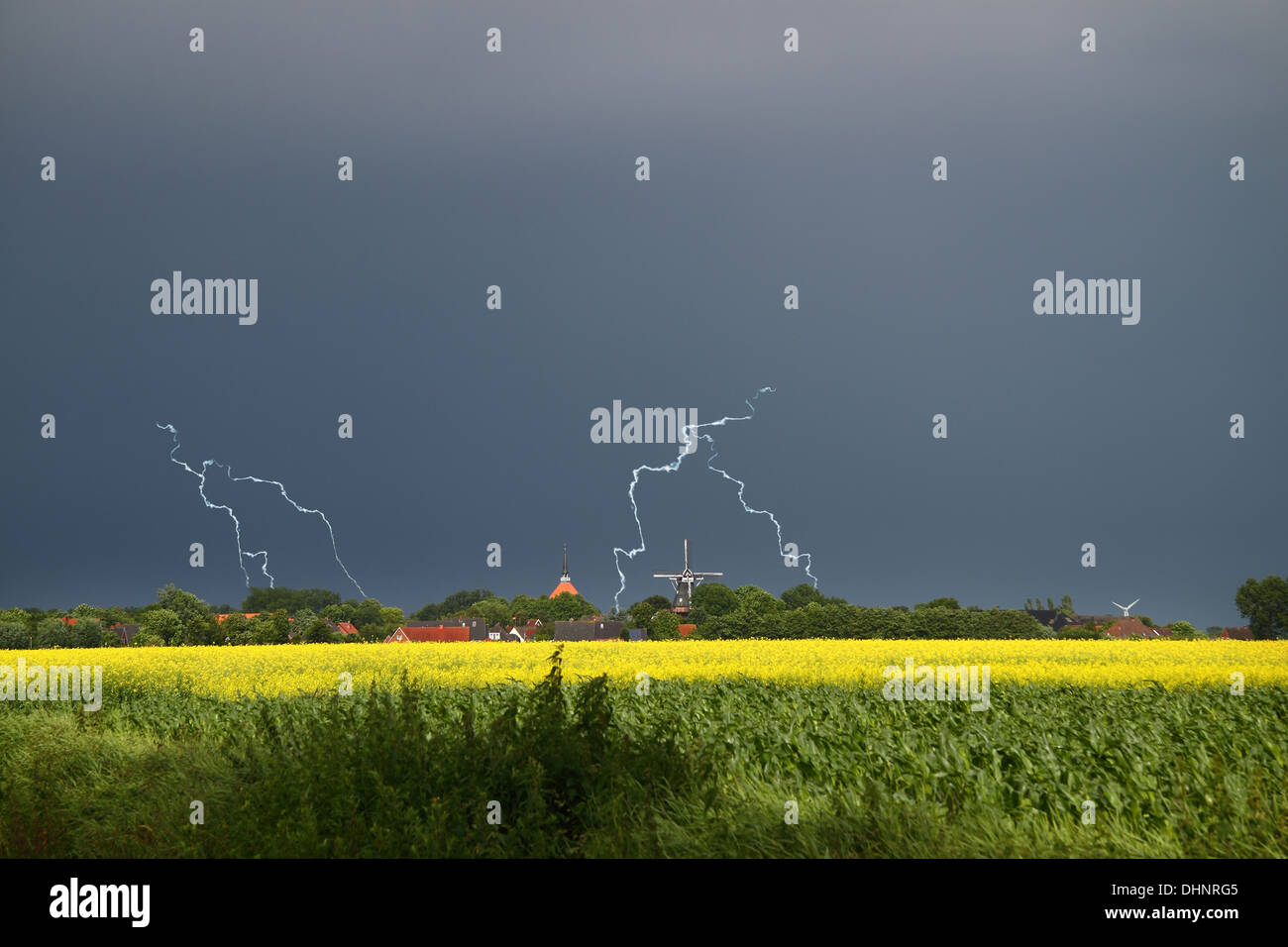 Lightning over Ostfriesland Stock Photo